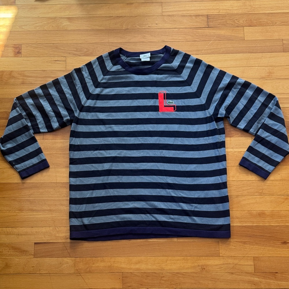 Lacoste Blue and Black Striped Pullover